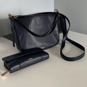 Fossil Dark Blue Crossbody Bag and Wallet